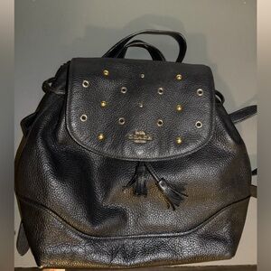 Coach Black Leather Backpack with Gold Studs